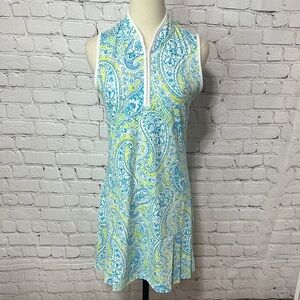 Sigrid Olsen Golf & Tennis sleeveless paisley print yellow & blue dress Size S